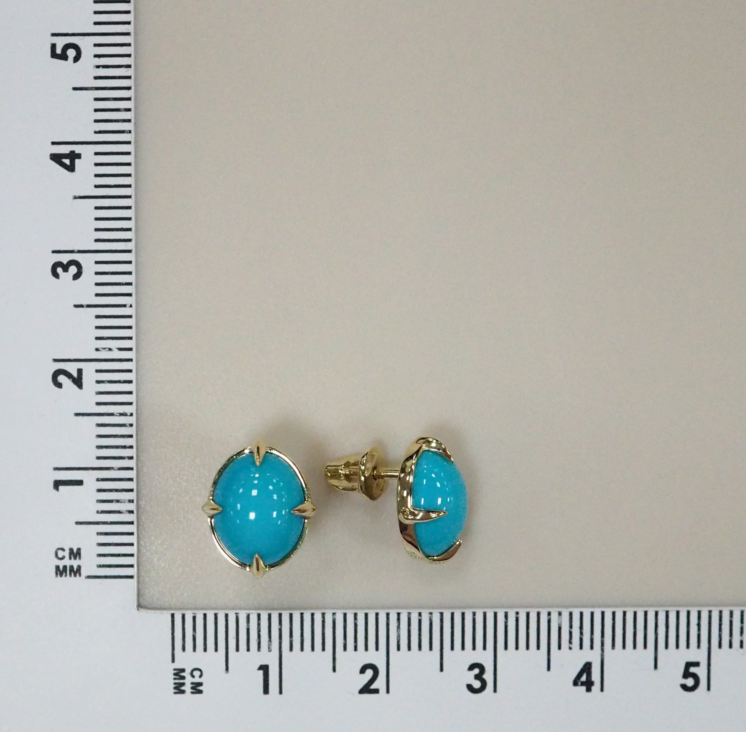 Серьги-пусеты из желтого золота с бирюзой